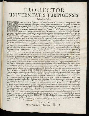 Pro-Rector Universitatis Tubingensis Lectoribus Salut. : Piè non minus, ac sapienter, in Catone Majore ...