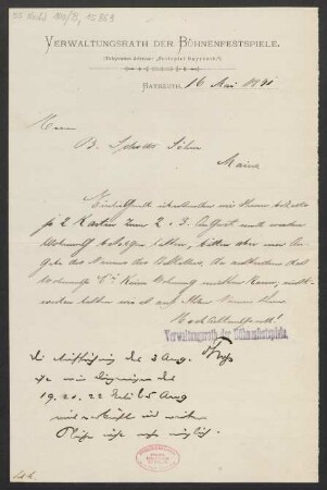 Brief an B. Schott's Söhne : 16.05.1891
