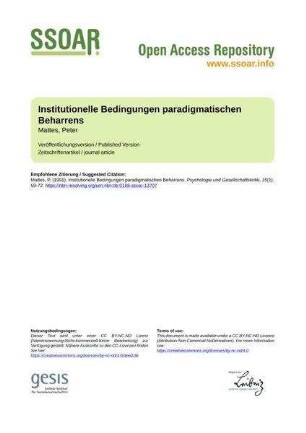 Institutionelle Bedingungen paradigmatischen Beharrens