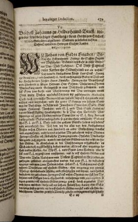Uu. Bischoff Johanns zu Hildesheimb Brieff, wegen der Friedbrüchiger Handlung, da er Hertzogen Erichen 15000 Goltgülden abgeschetzet [...]