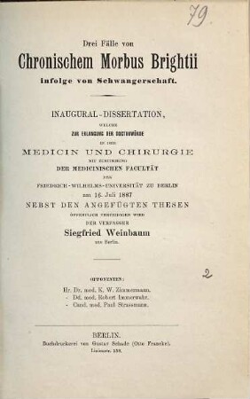 Drei Fälle von chronischem Morbus Brightii infolge von Schwangerschaft : Inaug.-Diss.