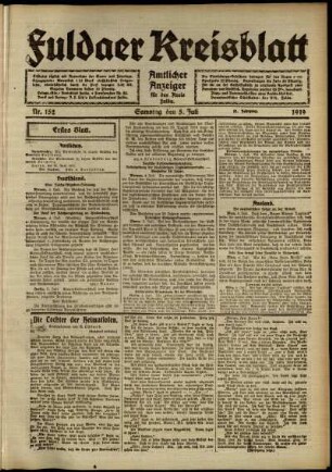 Erste Ausgabe vom Samstag, den 05. Juli 1919.