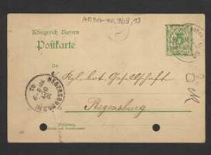 Brief von Alois Zick an Regensburgische Botanische Gesellschaft