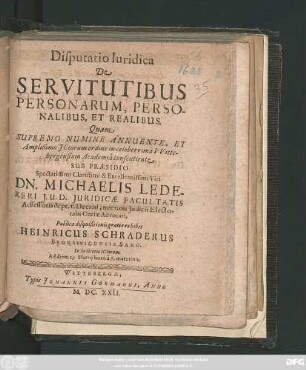 Disputatio Iuridica De Servitutibus Personarum, Personalibus, Et Realibus