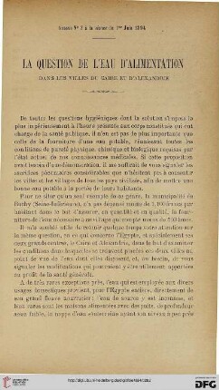 3.Ser. 5.1894: La question de l'eau d'alimentation dans les villes du Caire et d'Alexandrie