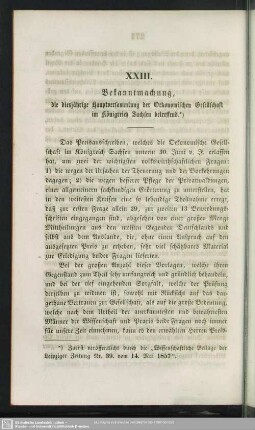 XXIII. Bekanntmachung, die diesjährige Hauptversammlung der Oekonomischen Gesellschaft im Königreich Sachsen betreffend.