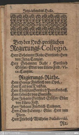 Bey den Hoch-preißlichen Regierungs-Collegio