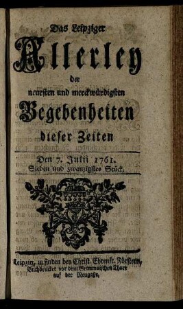 Den 7. Julii 1761. Sieben und zwanzigstes Stück.