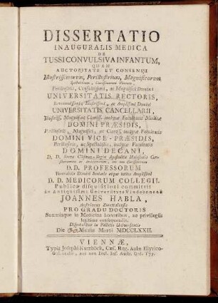 Dissertatio Inauguralis Medica De Tussi Convulsiva Infantum