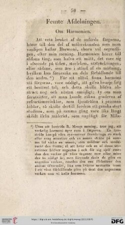 Femte Afdeningen. Om Harmonien