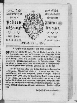 12tes Stück., Ausgabe vom 23. März 1774
