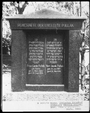 Grabstein von Cäcilie Pollak, geborene Kahn (gestorben 1924.09.29) und Jacob Pollak (gestorben 1936.05.09)