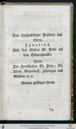 Dem hochwürdigen Prälaten und Herrn Ignatius…