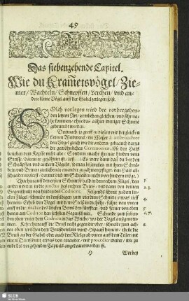 Das siebenzehende Capitel. Wie du Kram[m]etsvögel, Ziemer, Wachteln, und Schnepffen, Lerchen, und andere kleine Vögel zerlegen solst