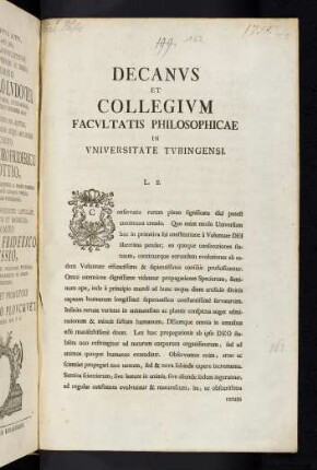 Decanvs Et Collegivm Facvltatis Philosophicae In Vniversitate Tvbingensi. L. S.