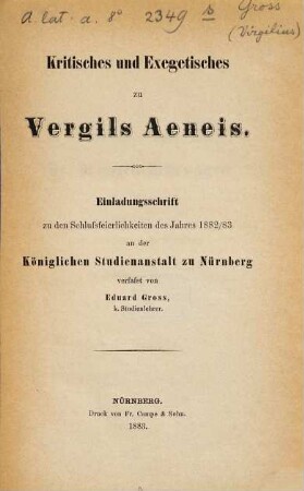 Kritisches und Exegetisches zu Vergils Aeneis