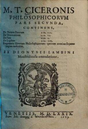 M. T. Ciceronis opera omnia, quae extant, 8. Philosophicorum librorum pars secunda