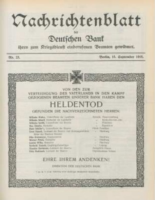 23.1915: Nachrichtenblatt der Deutschen Bank