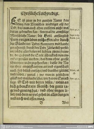 Leichenpredigt : Christliche Leichpredigt