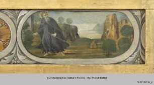Altar mit Madonna, Engeln, Heiligen und dem segnenden Christus : Martyrium des Heiligen Bartholomäus, Auferstehungschristus und Versuchung des Heiligen Antonius Abbas