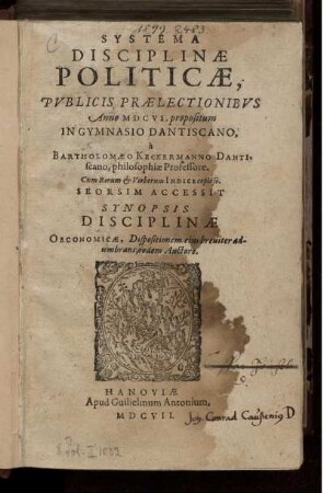 Systema Disciplinae Politicae : Cum Rerum & Verborum Indice copioso