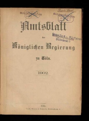 Amtsblatt der Königlichen Regierung zu Köln / 1902