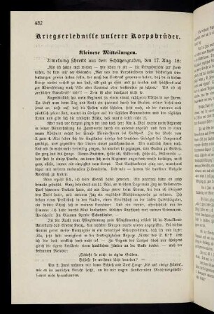 452-466, Kriegserlebnisse unserer Korpsbrüder. Kleinere Mitteilungen