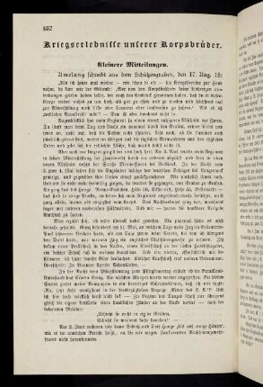 452-466, Kriegserlebnisse unserer Korpsbrüder. Kleinere Mitteilungen