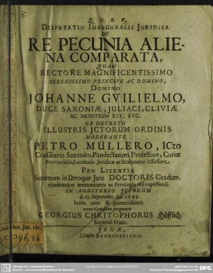 Disputatio Inauguralis Juridica De Re Pecunia Aliena Comparata