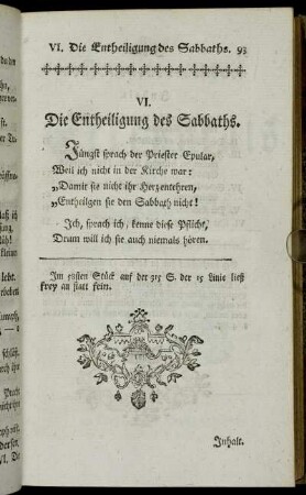 VI. Die Eintheiligung des Sabbaths.