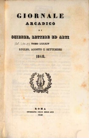 Giornale arcadico di scienze, lettere ed arti. 84. 1840