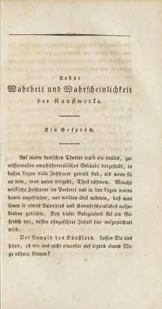 Ueber Wahrheit und Wahrscheinlichkeit der Kunstwerke. (unvollständig)