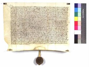 Urkunde des Gerichts zu Bruchsal über den Verkauf von 6 Gulden jährlich aus zwei Teilen des kleinen Zehnten daselbst von Albrecht von Zeutern (Zytern) an das Stift St. German zu Speyer.