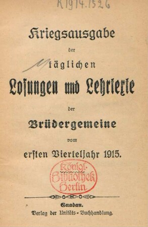 1.1915: täglichen Losungen und Lehrtexte der Brüdergemeine