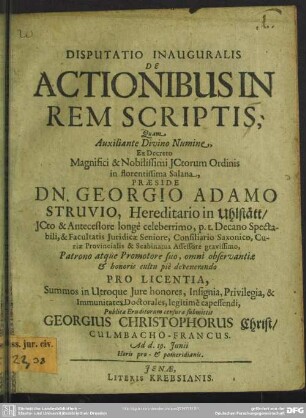 Disputatio inauguralis: De actionibus in rem scriptis