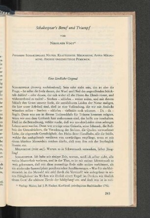 Shakespear's Beruf und Triumpf