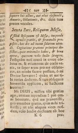 227-228, Sexta Pars, Reliquum Missae; ...