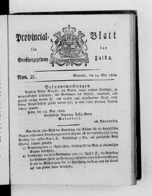 Num. 21, Ausgabe vom 24. Mai 1820