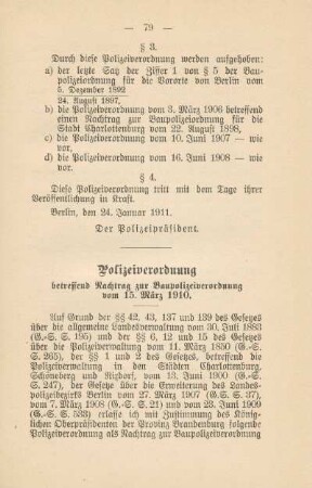 Polizeiordnung betreffend Nachtrag zur Baupolizeiverordnung vom 15. März 1910