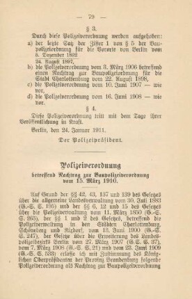 Polizeiordnung betreffend Nachtrag zur Baupolizeiverordnung vom 15. März 1910