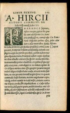 A. Hircii Autopii Comment. De bello Hispaniensi, Liber VI.