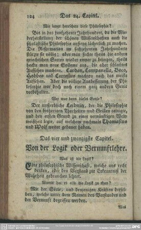 Das vier und zwanzigste Capitel. Von der Logik oder Vernunftlehre