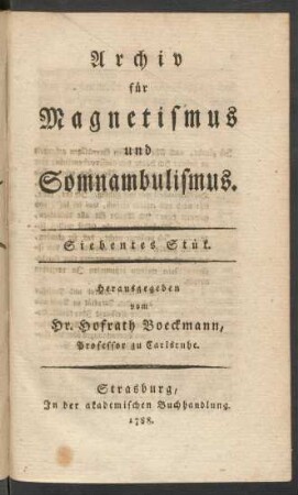 7. Stück (1788): Archiv für Magnetismus und Somnambulismus