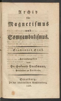 7. Stück (1788): Archiv für Magnetismus und Somnambulismus