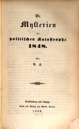 Die Mysterien der politischen Katastrophe 1848