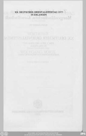 Supplement IV: XX. Deutscher Orientalistentag (1977): Zeitschrift der Deutschen Morgenländischen Gesellschaft : ZDMG