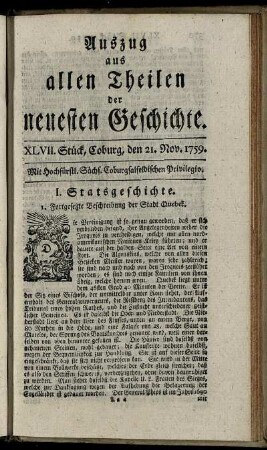 XLVII. Stück, Coburg, den 21. Nov. 1759.