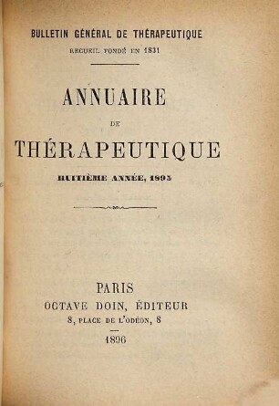 Annuaire de thérapeutique. 8. 1895 (1896)