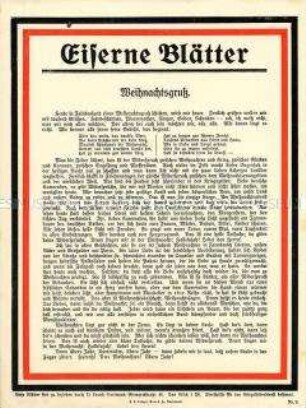 Patriotisches Flugblatt aus der Reihe "Eiserne Blätter", Nr. 9: "Weihnachtsgruß"