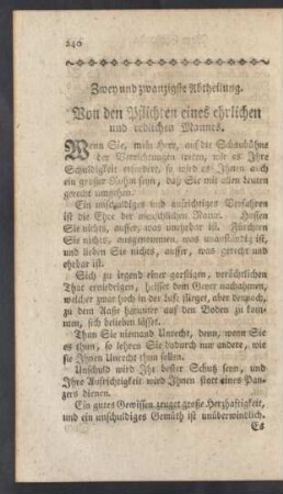 Zwey und zwanzigste Abtheilung. Von den Pflichten eines ehrlichen und redlichen Mannes